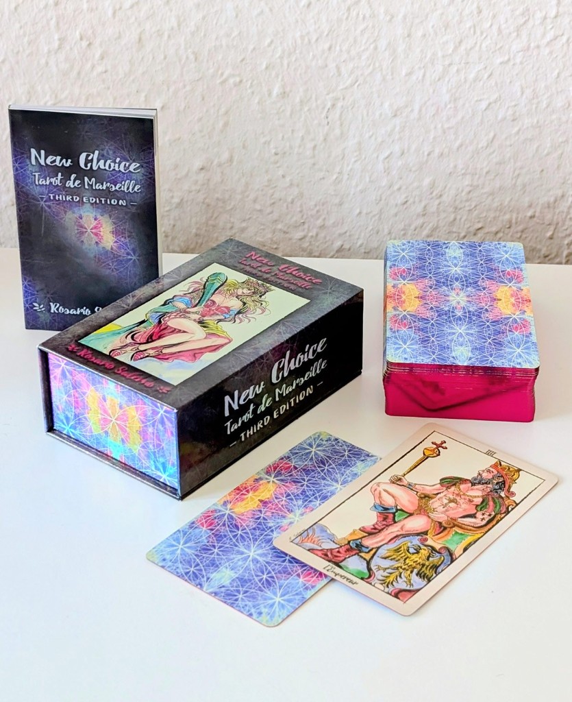 New Choice Tarot de Marseille (Third Edition) — box, guidebook, pink-gilded cards, and L’Empereur